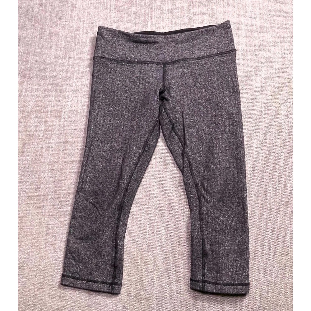 Lululemon Cropped Athletic Leggings Womens 6 Heather Gray Herringbone Workout
